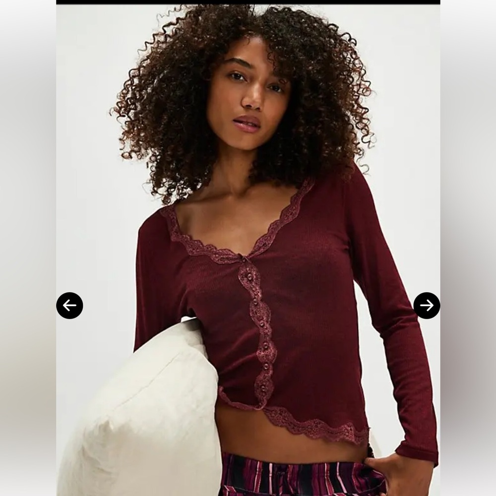 Free People Burgundy Long Sleeve Top